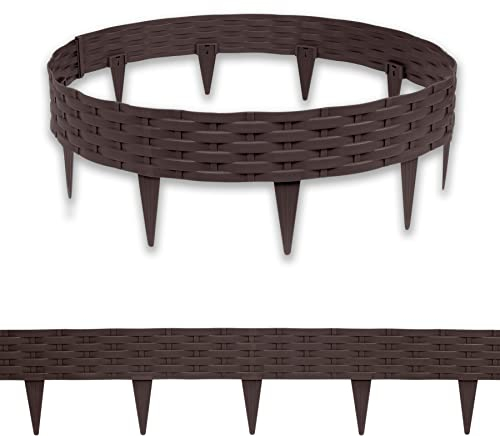 SUBTLETY 5 m Trädgårdskanter i plast 5 delar, 100 x 20 cm, imitation, rotting, vikbara gräsmattekanter, flexibla, väderbeständiga paddelstängsel för remsor, (brun)