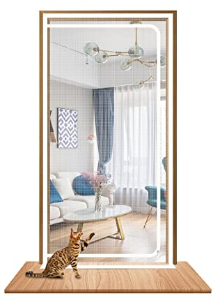 Katzengittertür Passend für Türgröße 90cm x 200cm, Haustiersichere Fliegengittertür, Katzen an der Flucht hindern, Katzengitter für die Einführung Neuer Katzen