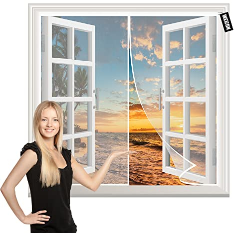 Moustiquaire Fenêtre Magnétique 100x140cm Fermeture Automatique Adsorption Magnétique-Anti-Mouche Insectes Rideau-sans Percer pour portes fenêtres balcon séjour Blanc