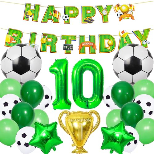 10 Decoration Anniversaire Foot, 10. Kit de Décoration de Football de Fête, Ballon Anniversaire Football 10 Ans, 10 Anniversaire Football Garcon Décorations, Deco Anniversaire Foot 10 Ans Garcon