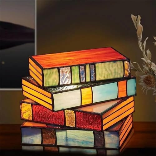 SAROZZTAL LED Buchlampe, Stained Glass Stacked Books Lamp, Dekorative Lichter/Nachtlicht, Book Lamp für Haus, Zimmer und Büro Dekorationen Witzige Geschenke