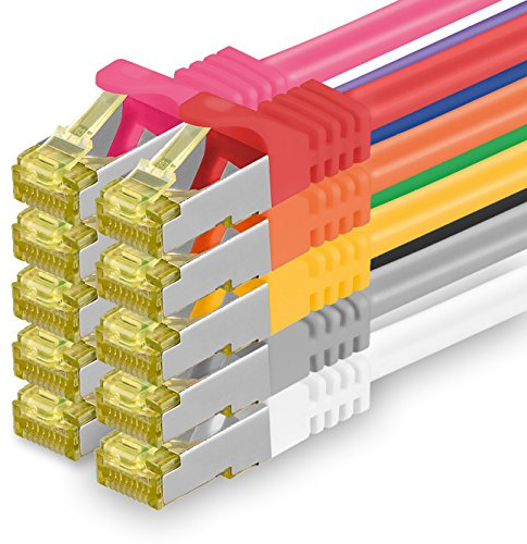 1CONN 10x 3.0 M - CAT-7 Cat.7 Netzwerk-Kabel, Ethernet, Lan & Patch Kabel RJ-45 SFTP 10GB/s - 10 Farben