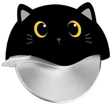 I-TOTAL®- Tagliapizza in acciaio inossdabile senza maniglia, ruota da taglio con disegno (BLACK CAT)