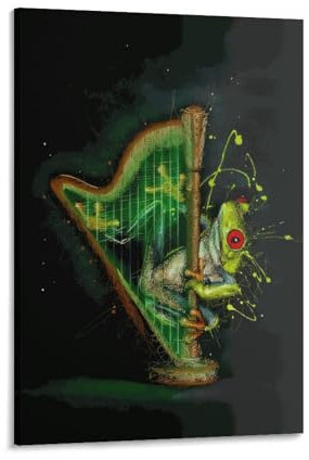 Poster und Drucke mit Frosch und Harfe – Leinwand-Wanddekoration, Gemälde, ländliche Wandkunst für Küche, Badezimmer, Schlafzimmer, Wohnzimmer, Dekoration, Bild, 30 x 45 cm