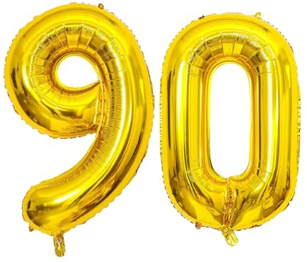 GoldRock 90 Geburtstag Luftballon Gold,Zahlen Luftballon 90 Ggeburtstag Deko,16 Folienballons für 90. Geburtstage Frau Mann,90er Jahre Deko,90. Geburtstage Deko,Ballons 90 für Jubiläum Hochzeit Party