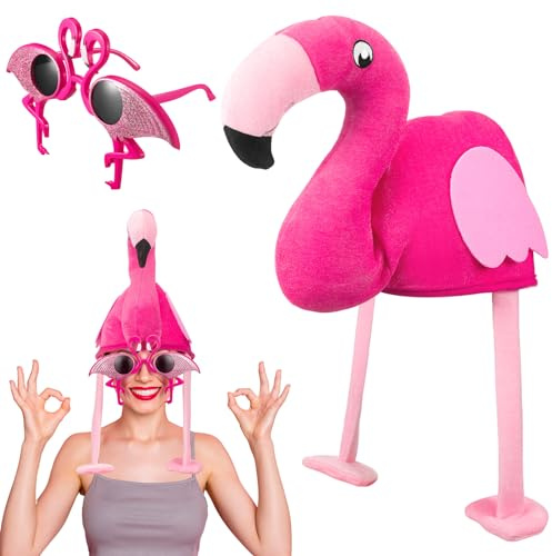 Neer 2 Piezas Set de Gafas y Sombrero de Carnaval Gorro de Fiesta Novedoso Accesorios de Disfraces para Fotos (Flamenco)