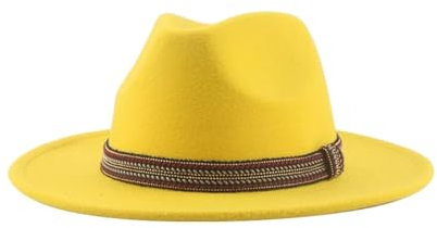 SOYNIA Fedora Trilby Filzhut Hut Hüte Für Damen Fedoras Filzhut Fester Freizeithut Damenhut Herrenkappen Panamaband 56–58 cm (Erwachsene) Gelb