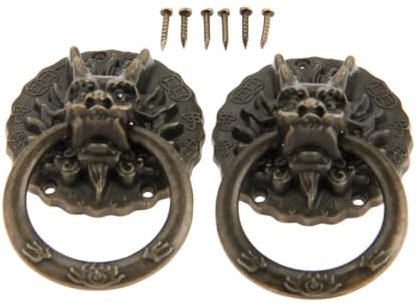TüRknauf 2 Stück antike Bronze-Drachenkopfgriffe im Alten chinesischen Stil Vintage-Ziehringe for Kommode, Schublade, Schranktür, 32 x 47 mm TüRknauf Drehbar