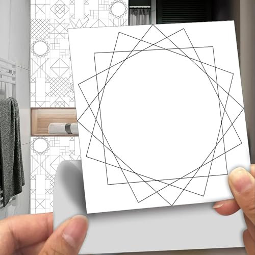 HAvern Autocollants pour carrelage de Cuisine 20 x 20 cm Lignes Blanches à Coller sur carrelage Mural Autocollant en PVC imperméable pour carrelage de Salle de Bain Autocollants résistant