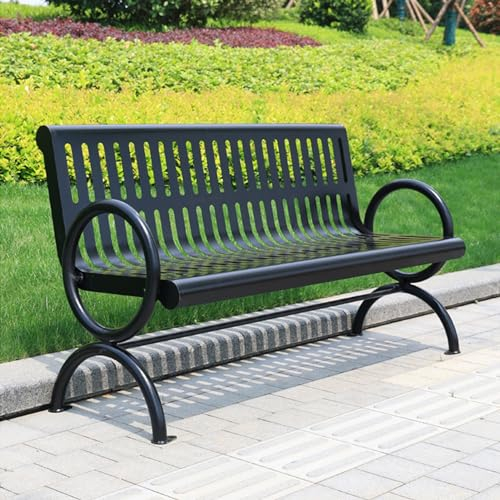 Park-Gartenbänke aus Stahl, wetterfeste Außenbänke, Terrassenbank mit Lattensitz, für Garten, Veranda, Hinterhof und Park (Größe: 150 cm)
