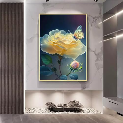 Aimaor Malen Nach Zahlen Erwachsene,Blume Schmetterling Paint by Numbers Adult Bastelset Malen-Nach-Zahlen Kinder Anfänger Leinwand Kreativ Set DIY Set Malen nach Zahlen（DIY Frame） 50x65cm