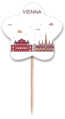 Palillos de dientes planos con diseño de monumento histórico de Viena, Austria, con etiqueta de estrella, palillos para cupcakes