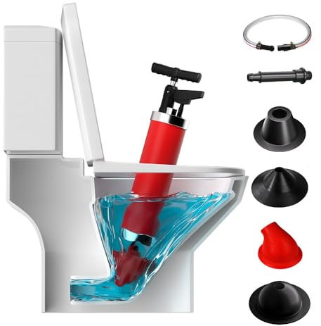 Qcesorib Pressluft Rohrreiniger mit 4 Saugnäpfen, Rohrreiniger Druckluft mit Optischem Manometer, Abflussreiniger Pumpe aus Metall mit Verbindungsrohr, für Küche Bad Toilette