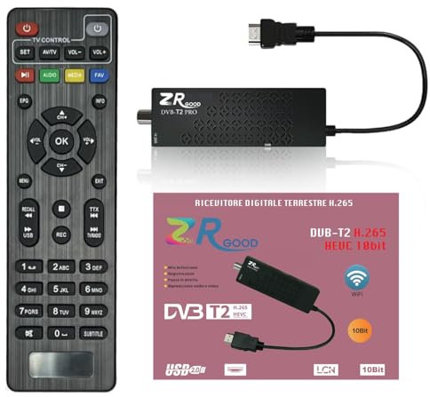 bestyks Decoder DVB-T HD, sintonizzatore DVB-T HD HDMI, DVB T2 H265 decoder HD, DVB-T HD scart HD 1080p supporto WiFi, telecomando IR 2 in 1, Dolby, PVR, LCN