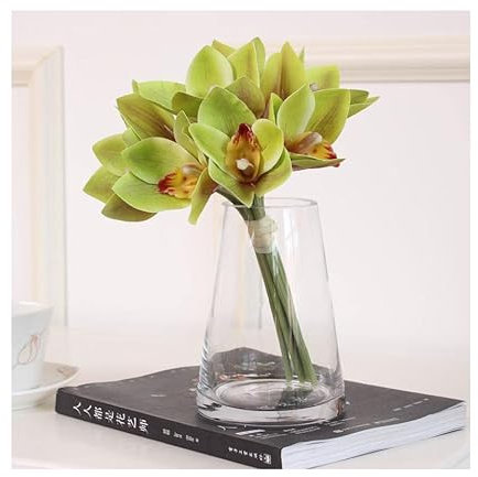 Flores Artificiales para decoración de orquídeas Artificiales Artificiales en jarrón de Cristal para decoración de Escritorio, Planta de orquídea Falsa bonsái para decoración del hogar, Oficina,