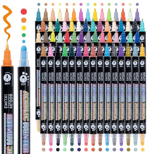 Carehabi Rotuladores Pintura Acrilica de 60 Colores,Lápices acrílicos,Rotuladores para vidrio, Madera, Lienzo, Cerámica, Navidad, manualidades, Pascua, Manualidades