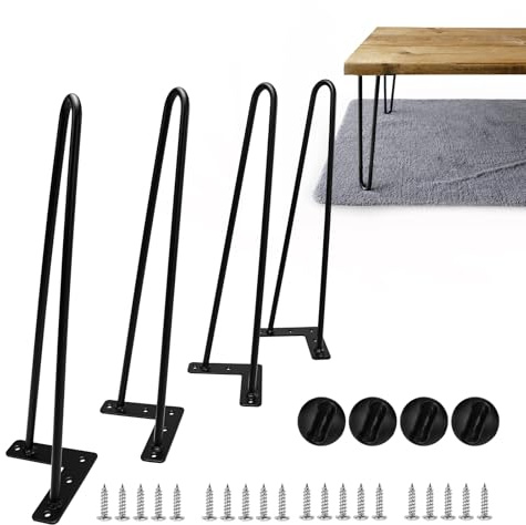 iMeshbean Möbelfüße 4 Stück, 40cm Hairpin Legs Metall Schwarz Tischbeine | Haarnadel Tischbeine mit Bodenschoner und Schrauben | DIY Füße für Nachttisch, Beistelltisch, Couchtisch, Hocker