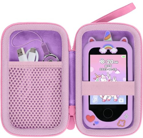 Baval Kids Smart Phone Case for Luoba/Luyiilo/KOKODI/WEOLULI/DIGIGOOD/Joozfee/Luyiilo Kids Smart Phone Toys,Compatible with Mini Smart Phone Toys with 2.8 Touchscreen, Purple Case,pink Zipper, 5.63 x