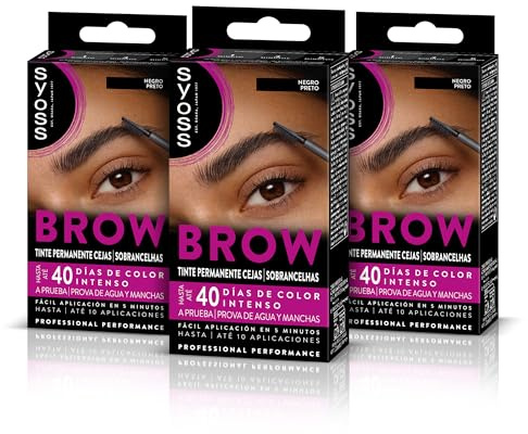SYOSS Brow Tinte para Cejas Negro (1 x 10 ml), coloración permanente pelo, resistente al agua, 40 días de duración y hasta 10 usos, para unas cejas perfectas, Pack 3
