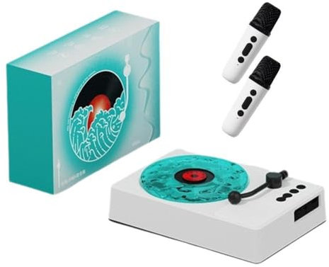 Vintage Vinyl Schallplattenspieler Stil Bluetooth Lautsprecher Retro Phonograph Lautsprecher Geschenke Kleine RGB Lichter mit für Freundin Karaoke