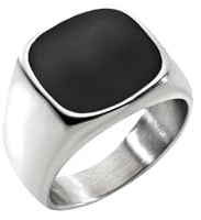 Breil, Collezione Emblems, Anello da Uomo in Acciaio Lucido con Elemento Centrale Nero, Misura 25