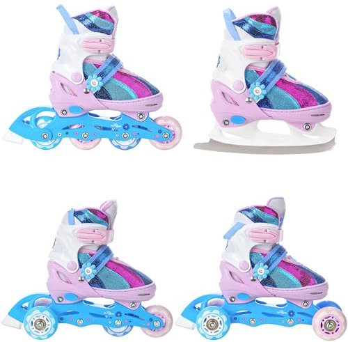 RAVEN 4in1 Inline Skates Triskates Rollschuhe Schlittschuhe Inliner für Kinder Mädchen verstellbar (Senia, 27-30 (16,5cm-18,5cm))