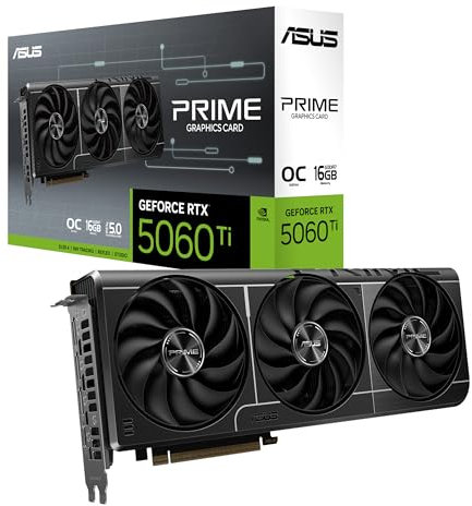 ASUS Prime NVIDIA GeForce RTX 5060 Ti OC Edition, Scheda Grafica 16 GB GDDR7, 128 Bit, PCIe 5.0, 3 Ventole Axial-Tech, 1 HDMI 2.1, 3 DisplayPort 2.1, GPU Tweak III, Nera, PRIME-RTX5060TI-O16G