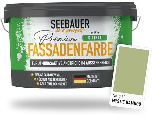 SEEBAUER diy Silikat-Fassadenfarbe Grün 5L für Außen (No. 712 Mystic Bamboo) Atmungsaktive Mineralfarbe für Fassaden - Geeignet für Putz, Mauerwerk und Beton