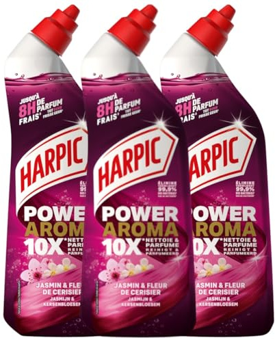 Harpic - 3 Gels WC Power Aroma - Nettoyant WC antibactérien jasmin & fleur de cerisier – 750 ml
