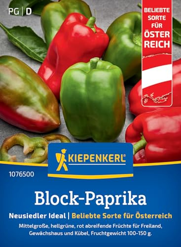 Kiepenkerl Block-Paprikasamen Neusiedler Ideal 1076500, Gemüsesaat | Paprika Samen für Freiland & Gewächshaus, Wuchshöhe 80–100 cm, aromatisch