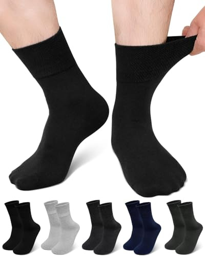 ZFSOCK Calcetines Hombre Diabéticos Algodón: Calcetines Trabajo Altos Finos Transpirables Sin Costuras Sin Goma – Para Pies Hinchados y Hombres de Negocios Que Buscan Comodidad