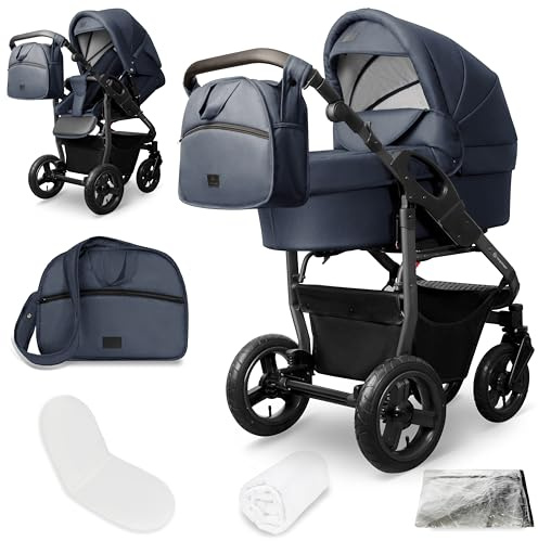 Kombikinderwagen Capri 2-in-1 Babywanne Sportsitz faltbar | Komfortabler Kinderwagen ab Geburt bis 22 kg mit Luftreifen Federung verstellbarem Griff Zubehör und Regenschutz