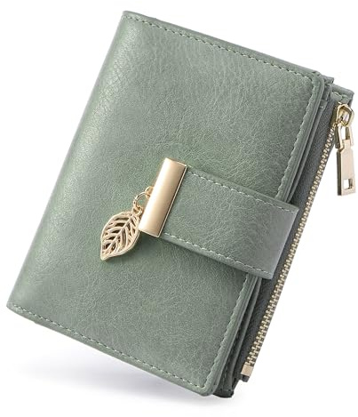 yiijay Small Wallet Women RFID Blocking Leather Bifold Wallet Credit Card Holder for Women Ladies Compact Wallet Mini Purse With Zipper Pocket