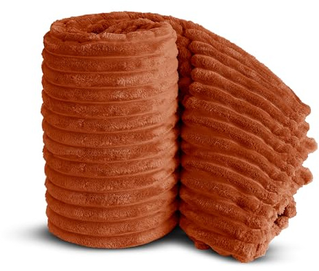 Velosso Chunky Ribbed Thick Super Soft Faux Fur Mink Ribbed Cord Blanket Bed Throwover Sofa Lounge Throw Blanket (Orange, 100 x 150cms)