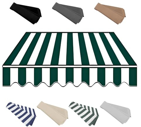 No Frame 2.0m 2.5m 3.0m 3.6m 4m 5m Durabla Garden Awning Replacement Fabric Top Cover Front Valance, Waterproof, Awning Fabric Replacement Window Awning Cover(Dark Green and White,300x200cm)