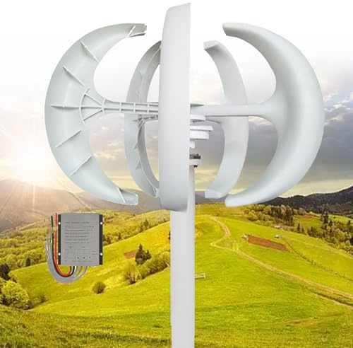 Generador de turbina eólica Lantern 16000W Aerogeneradores Aerogenerador de levitación magnética Permanente Vertical con controlador y placa de brida, generador de viento vertical, 5 cuchillas(White,1