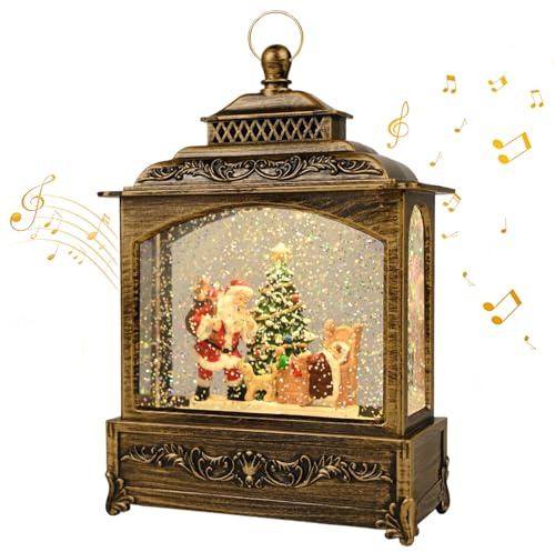 Gerbala Weihnachts Schneekugel Laterne, Schneekugel Weihnachten mit Musik, Weihnachts Schneelaterne, Leuchtend, USB/Batteriebetrieb, Laterne Weihnachten für Weihnachtsdeko und Geschenk-01