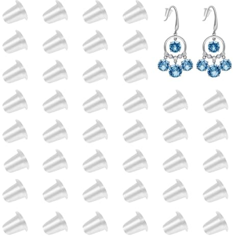 Astrumdex Tuercas Pendientes con Tope de Silicona, Cierre Transparente para Mujer, Manualidades (200 Unidades, Tamaño 4 x 4 mm)
