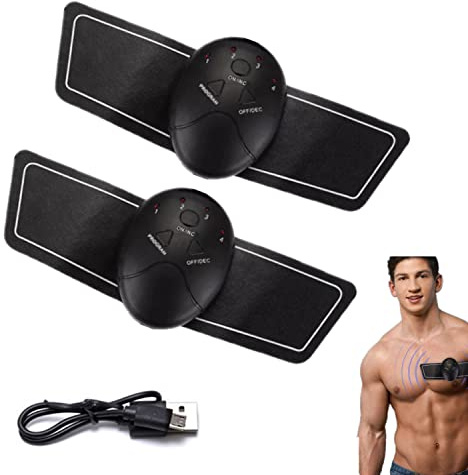 Chest Trainer, EMS Muscle Stimulator for Men, 2 Pack USB Stomach Muscle Toner with 6 Modes for Neck, Arms, Back, Shoulders, and Legs Muscle Relief