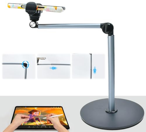 Vunanvu Supporto da Tavolo per Telefono Cellulare Supporto per Telefono con Braccio Telescopico e Rotazione di 360° PortaCellulare per Video con Robusta Base per Riprese Fotografiche Piatte Livestream