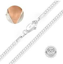Silberkette Damen 925 Silber Kette Curb 2mm Halskette Ohne Anhänger 22 Zoll