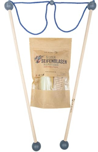 Riesen - Seifenblasen Set, Holzstäbe 50 cm Graphit, Seifenblasen Pulver 5 L