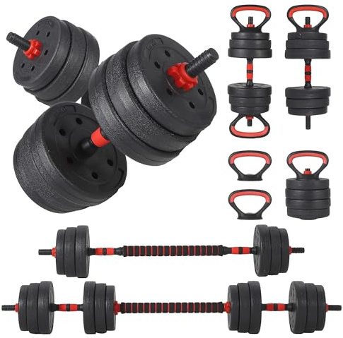Adjustable Dumbbell Set, 55LBS Free Weights Set with Foam Connecting Rod, 7 in 1 Weight Set Used As Kettlebells, Barbell, Push Up Stand, Fitness Exercise for Home Gym Suitable Men/Women