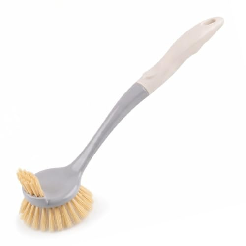Topolenashop Cepillo de platos de doble cabeza con raspador – Cepillo de cocina con cerdas duras y mango antideslizante para ollas, lavavajillas, sartenes y fregadero, limpieza de esquinas difíciles