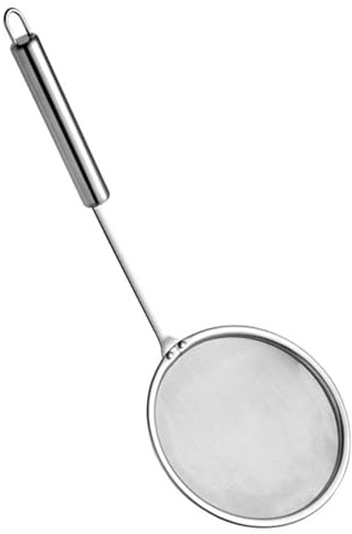 Annadue Cuchara Espumadora de Acero Inoxidable, Cuchara Coladora de Malla Fina, Espumadera de Olla Caliente con Largo para Caldo de Espuma de Grasa (talla pequeña)