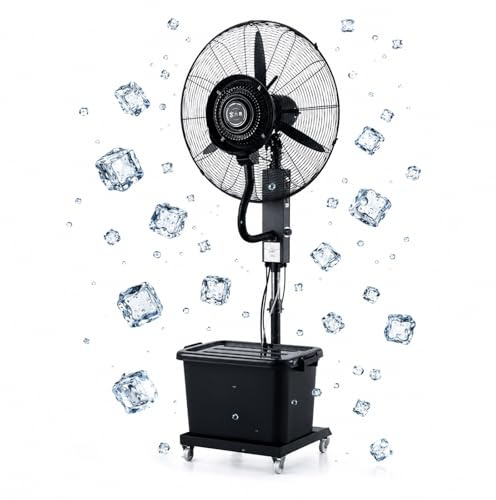 KSDBGVF Ventilatore Nebulizzatore A Piantana con Serbatoio Da 42l Ventilatore Raffreddante con Serbatoio d'Acqua, 3 Velocità, Regolabile in Altezza, Adatto per Giardino, Terrazzo, Bar, Ristoranti