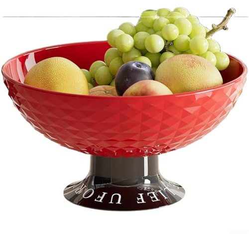 Frutero ligero de lujo con base de drenaje, bandeja de aperitivos de gran capacidad, plato de plástico para servir cocina, comedor, decoración del hogar, color blanco crema (rojo)