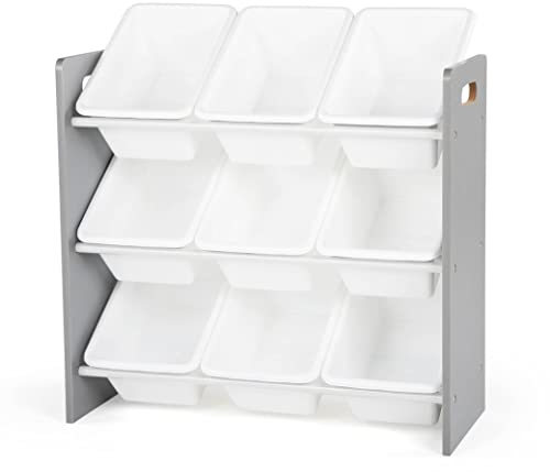 Humble Crew Kinderregal – Spielzeugregal mit 9 Aufbewahrungsboxen, Aufbewahrungsregal für Kinderzimmer, Grau/Weiß