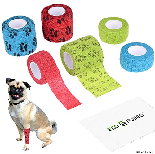 Bandage auto adhésif - Ruban enveloppant pour chiens - Paquet de 6 - Idéal pour les muscles et les articulations - Facile à appliquer et à enlever - Ne colle pas à votre peau - Élastique, hydrofuge