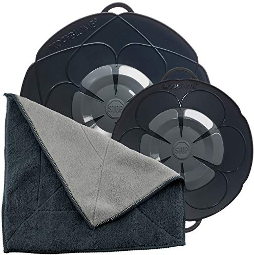 Kochblume Set risparmio per pentole da 14 a 24 cm con panno in microfibra come set in scatola rosa protezione in silicone per pentole e padelle Anthrazit